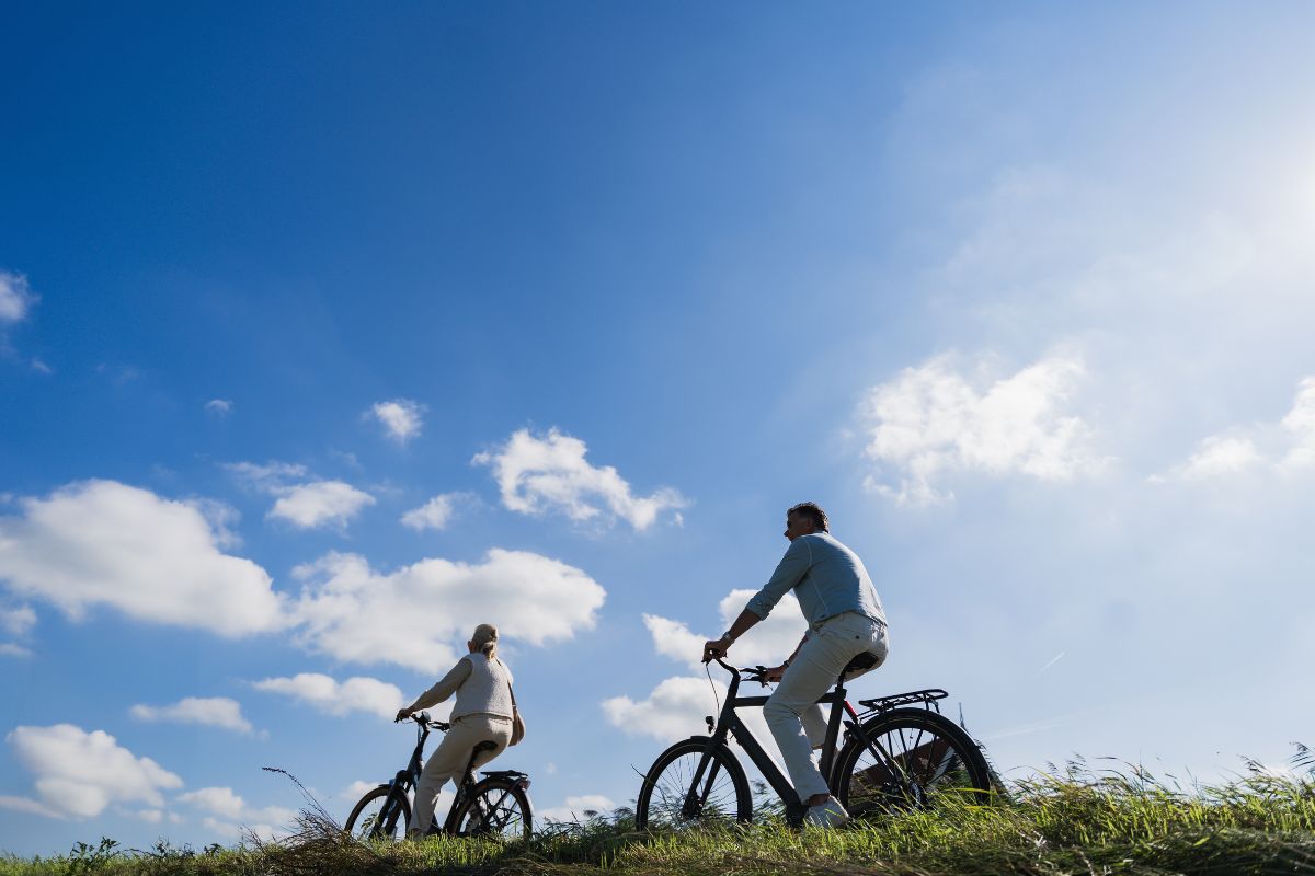 Fietsen door het weiland
